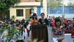 Hai MC của hội thi, cô Lê Thị Lan Anh - PHT và cô Phan Thị Mỹ Hạnh - trưởng Ban văn thể